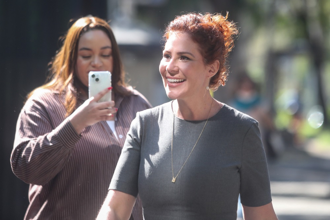 A deputada federal Carla Zambelli (PL- SP) participa uma coletiva de imprensa na sede de seu partido no bairro de Moema