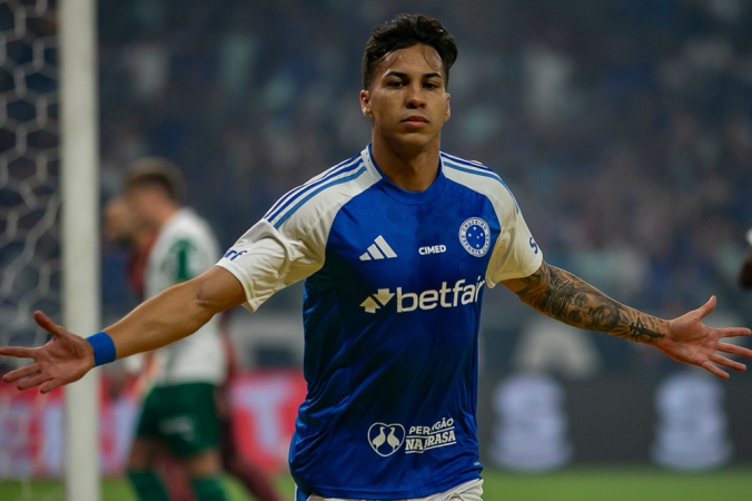 Kaio Jorge jogador do Cruzeiro comemora seu gol durante partida contra o Palmeiras
