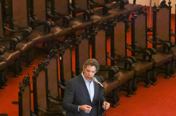 O Ministro da Fazenda, Fernando Haddad, concede palestra nna Faculdade de Direito da USP