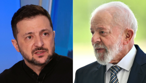 Presidente ucraniano, Volodymyr Zelensk, e o presidente brasileiro, Luiz Inácio Lula da Silva, em montagem
