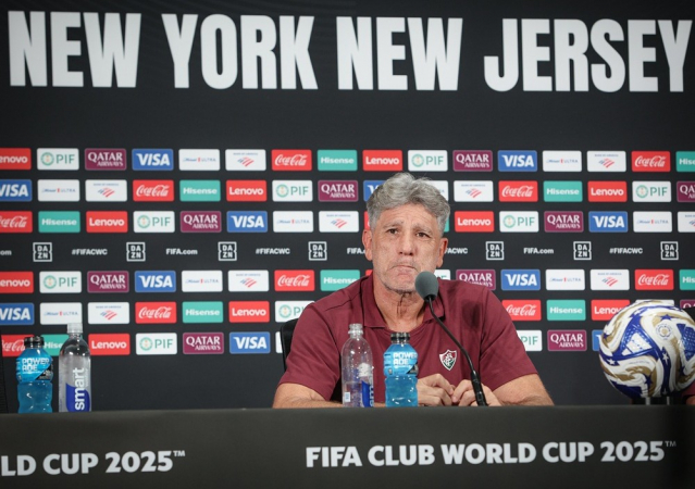 Treinador Renato Gaúcho concede entrevista coletiva antes da semifinal da Copa do Mundo de Clubes FIFA 2025, no MetLife Stadium, em Nova Jersey