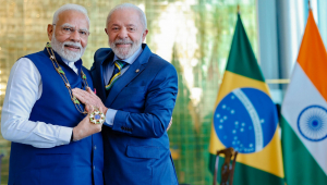 08.07.202 5 - Condecoração do primeiro-ministro da Índia, Narendra Modi, com o Grande Colar da Ordem Nacional do Cruzeiro do Sul, no grau de Grã-Cruz Presidente da República, Luiz Inácio Lula da Silva, durante condecoração do primeiro-ministro da Índia, Narendra Modi, com o Grande Colar da Ordem Nacional do Cruzeiro do Sul, no grau de Grã-Cruz. Palácio da Alvorara. Foto: Ricardo Stuckert / PR