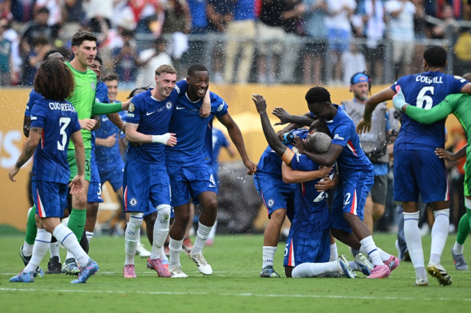 Jogadores do Chelsea comemoram após a final da Copa do Mundo de Clubes da Fifa 2025