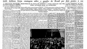 O jornal "O Estado de S. Paulo" relata o erro de arbitragem em sei caderno de esportes no dia 17 de junho de 1938