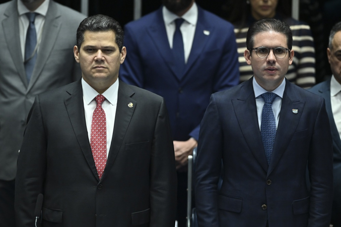 Presidente do Senado, Senador Davi Alcolumbre e Deputado Hugo Motta, presidente da Câmara dos Deputados. Nesta quarta (4) ocorre a Abertura do BRICS Parliamentary Forum no Senado Federal