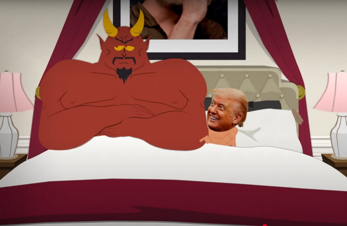 Cena de Donald Trump na cama ao lado do diabo em "South ParK" deu o que falar