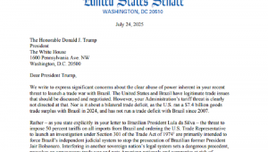 Trecho da carta escrita por senadores democratas e endereçada ao presidente Donald Trump