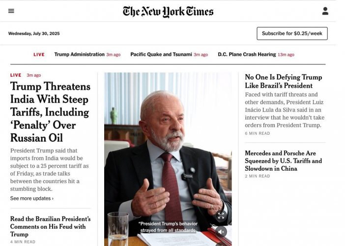 ‘Ninguém está desafiando Trump como o presidente do Brasil’, diz The New York Times