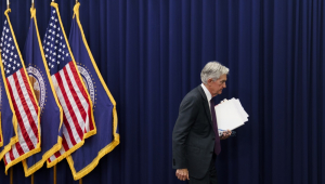 O presidente do Federal Reserve, Jerome Powell, participa de coletiva de imprensa na sede do banco central dos EUA