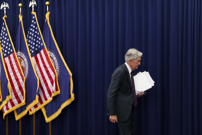 O presidente do Federal Reserve, Jerome Powell, participa de coletiva de imprensa na sede do banco central dos EUA
