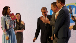 Michelle Bolsonaro, Caroline de Tpni, Valdemar Costa Neto, Altineu Côrtes, e Sóstenes Cavalcante no Encontro Nacional de Mandatárias do Partido Liberal