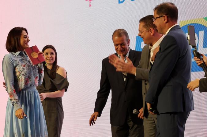 Michelle Bolsonaro, Caroline de Tpni, Valdemar Costa Neto, Altineu Côrtes, e Sóstenes Cavalcante no Encontro Nacional de Mandatárias do Partido Liberal