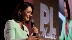 A Presidente Nacional do PL Mulher, Michelle Bolsonaro, durante o encerramento do Encontro Nacional de Mandatárias do Partido Liberal realizado no CICB