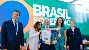 O presidente da República, Luiz Inácio Lula da Silva, com a primeira-dama Janja e os ministros Fernando Haddad e Gleisi Hoffmann durante 5ª Reunião Plenária do Conselho de Desenvolvimento Econômico Social Sustentável (CDESS). Palácio do Itamaraty