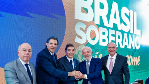 Presidente da República, Luiz Inácio Lula da Silva, Mauro Vieira, Fernando Haddad e Geraldo Alkckmin durante 5ª Reunião Plenária do Conselho de Desenvolvimento Econômico Social Sustentável