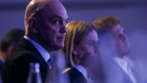 O ministro Alexandre de Moraes, do Supremo Tribunal Federal (STF), durante a conferência de encerramento do 24º Fórum Empresarial no Hotel Fairmont, em Copacabana