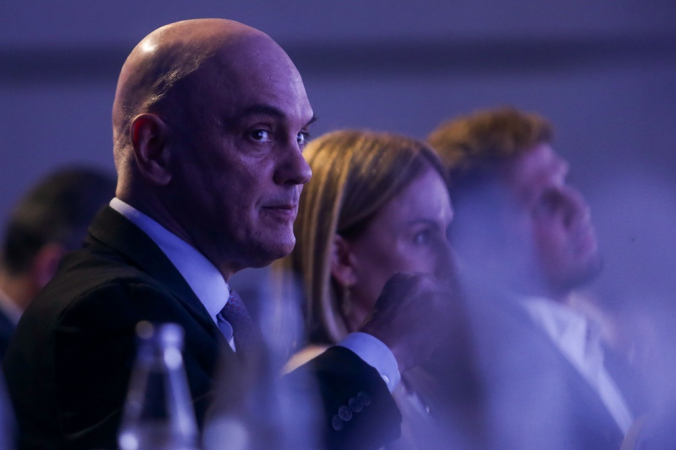 O ministro Alexandre de Moraes, do Supremo Tribunal Federal (STF), durante a conferência de encerramento do 24º Fórum Empresarial no Hotel Fairmont, em Copacabana