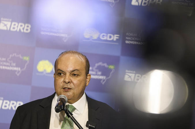 O governador do DF, Ibaneis Rocha, durante a 16ª Reunião do Fórum Nacional de Governadores.