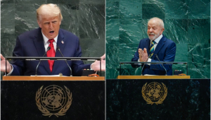 Montagem Trump e Lula na ONU