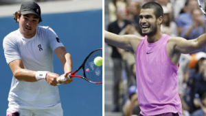 João Fonseca, prodígio brasileiro, e Carlos Alcaraz, consagrado tenista espanhol