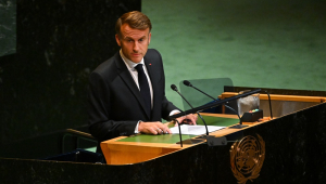 Emmanuel Macron discursa na Conferência Internacional de Alto Nível para a Solução Pacífica da Questão da Palestina e a Implementação da Solução de Dois Estados, na sede da ONU, em Nova York
