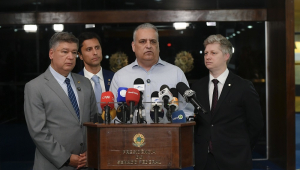 Membros da CPMI do INSS dão entrevsta coletiva para divulgar ações do colegiado