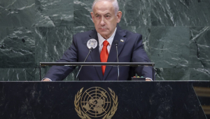 Primeiro-ministro de Israel, Benjamin Netanyahu, discursa durante a Assembleia Geral da ONU, na sede das Nações Unidas, em Nova York