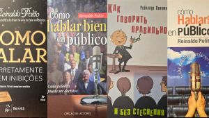 Edições brasileira, colombiana, russa e espanhola do livro "Como falar corretamente e sem inibições", de Reinaldo Polito