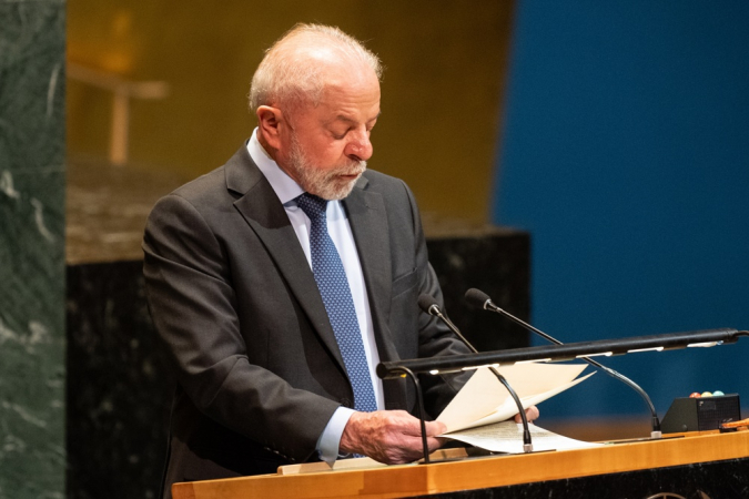 O presidente do Brasil, Luiz Inácio Lula da Silva, discursa durante a Conferência Internacional de Alto Nível para a Solução Pacífica da Questão da Palestina e a Implementação da Solução de Dois Estados, na sede das Nações Unidas