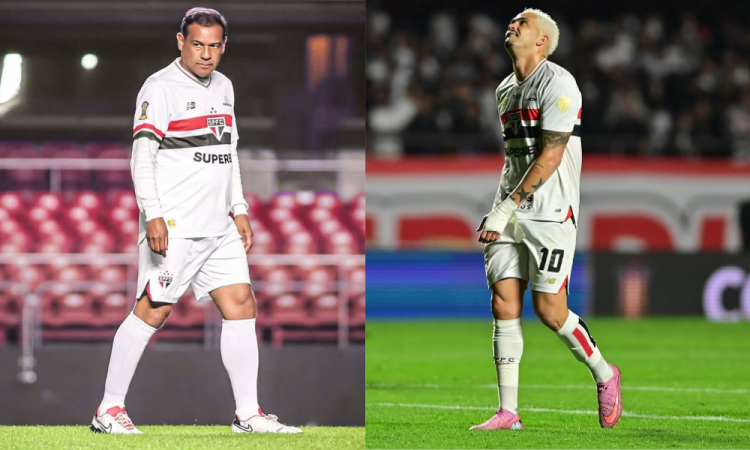 À esquerda, o ex-atacante Muller, ídolo do São Paulo, à direita, Luciano, atual camisa 10 tricolor