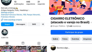 Páginas de venda de pods no Instagram (à esq.) e no Facebook