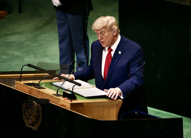 O presidente dos Estados Unidos, Donald Trump, discursa na 80ª sessão da Assembleia Geral das Nações Unidas, na sede da ONU (Organização das Nações Unidas), em Nova York