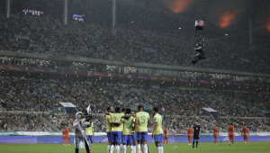 Jogadores da seleção brasileira celebram gol na vitória por 4 a 0 sobre a Coreia do Sul, em amistoso disputado em Seul