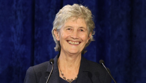 Presidenta eleita Catherine Connolly discursa após ser declarada vencedora da eleição presidencial