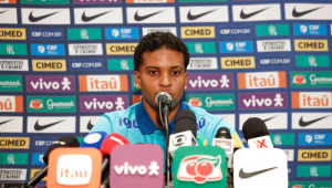 Rodrygo, durante coletiva em Seul, onde o Brasil enfrenta a Coreia do Sul em amistoso