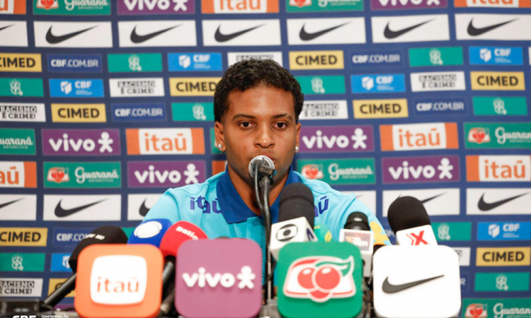 Rodrygo, durante coletiva em Seul, onde o Brasil enfrenta a Coreia do Sul em amistoso