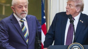 Montagem com fotos de arquivo do presidente do Brasil, Luiz Inácio Lula da Silva (à esq.), e do presidente dos Estados Unidos, Donald Trump
