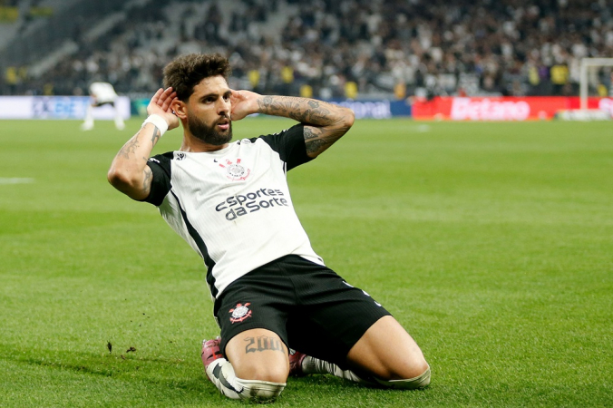 Yuri Alberto, do Corinthians, comemora seu gol marcado sobre a equipe do Mirassol durante partida válida pela 27ª rodada do Campeonato Brasileiro