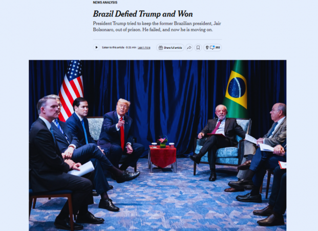 "O Brasil desafiou Trump e venceu", diz o título do artigo publicado no jornal "The New York Times"