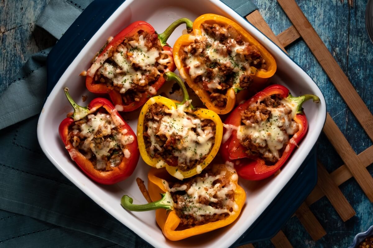 Pimentão recheado com carne moída 