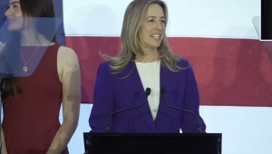Imagens de vídeo fornecidas pela equipe de campanha da candidata democrata ao governo de Nova Jersey, Mikie Sherrill, mostram-na discursando após o anúncio dos resultados da eleição na terça-feira, em Trenton, Nova Jersey. Sherrill foi eleita governadora de Nova Jersey após derrotar o republicano Jack Ciattarelli, de acordo com projeções das principais redes de televisão, em uma eleição marcada pela tentativa de Donald Trump de replicar seu desempenho melhorado na eleição presidencial de 2024. EFE/ Mikie Sherrill / USO EDITORIAL APENAS/ PROIBIDA A VENDA/ DISPONÍVEL APENAS PARA ILUSTRAR A NOTÍCIA EM ACOMPANHAMENTO (CRÉDITO OBRIGATÓRIO)
