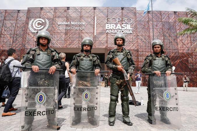 Policiamento reforçado na entrada da Blue Zone, na Conferência das Partes (COP 30)