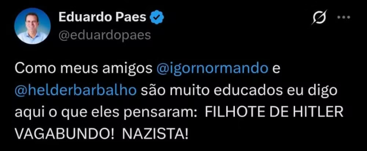 Eduardo Paes calls German chancellor 'Hitler's puppy'