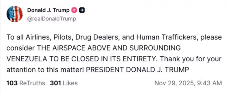Trump recomenda que companhias aéreas evitem o espaço aéreo da Venezuela