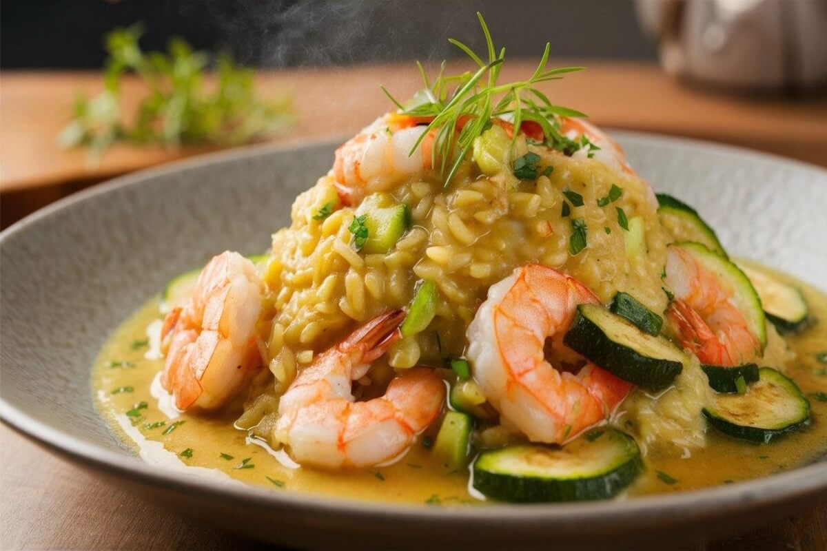 Risoto de camarão com abobrinha 