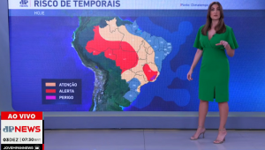 Paula Nobre mostra o mapa com risco de temporais no Brasil para esta quarta-feira (3)