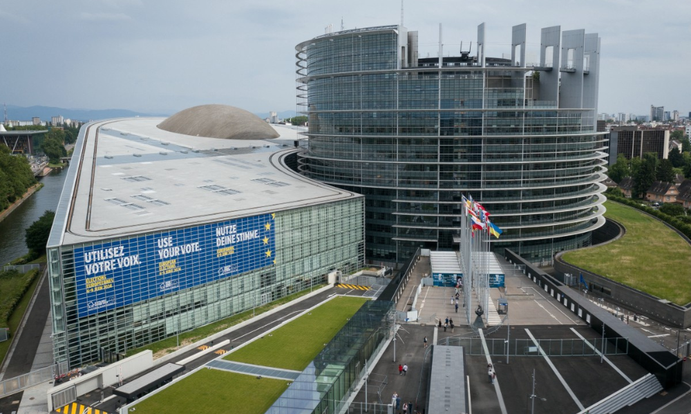 Vista aérea mostra o edifício do Parlamento Europeu em Estrasburgo, no leste da França