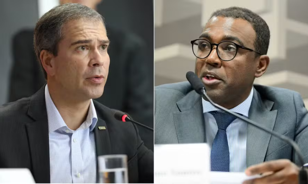Da esquerda para a direita: Paulo Henrique Costa, presidente do BRB afastado pela Justiça na Operação Compliance Zero, e o diretor de Fiscalização do Banco Central, Ailton Aquino — Foto: Fotos de Renato Alves/Agência Brasília e Pedro França/Agência Senado