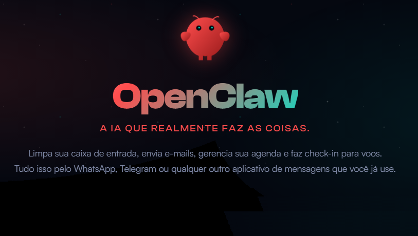 Página inicial do site da OpenClaw