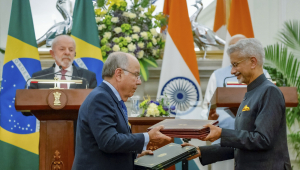 21.02.2026 - Cerimônia de troca de atos assinados 21.02.2026 - Presidente da República, Luiz Inácio Lula da Silva, durante cerimônia de troca de atos assinados com o Governo da Índia, na Sala Kailash da Casa Hyderabad. Nova Delhi — Índia Foto: Ricardo Stuckert / PR